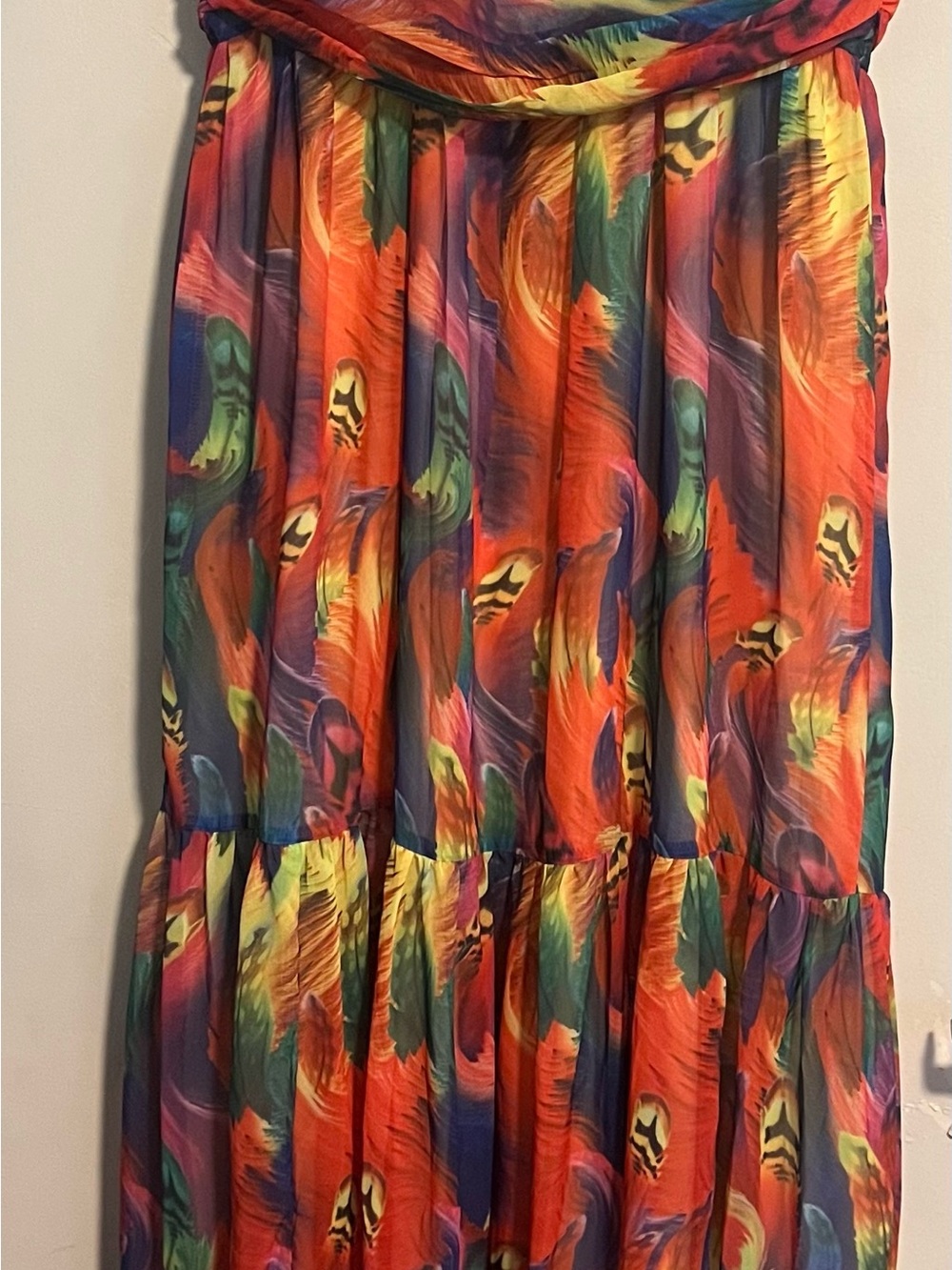 NWOT Spaghetti-Strap Maxi Dress in Fiery Multicolor Print - Picture 2 of 5